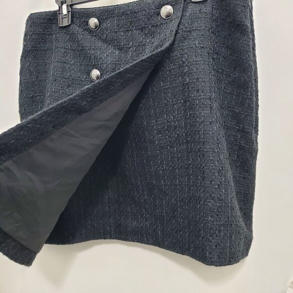 Ann Taylor LOFT Black Tweed Silver Button Nautical Faux Wrap‎ Kilt Skirt NWT 12 - Picture 4 of 10